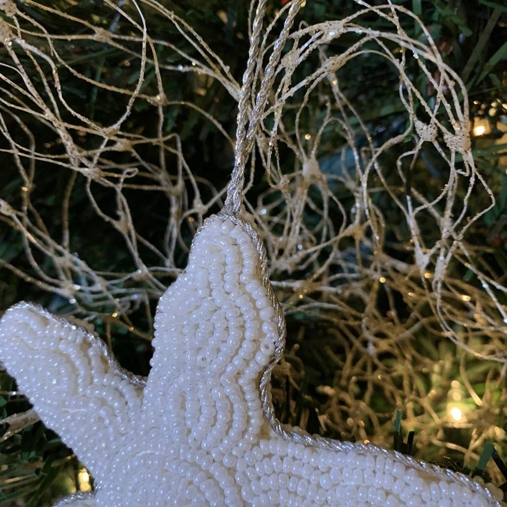 Starfish Shell Pearl Tone Seed Bead Christmas‎ Everyday Ornament